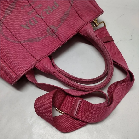Prada Pink Canvas Canapa Small Two Way Tote/ Shoulder Bag WITH STRAP!!!! - Picture 8 of 9